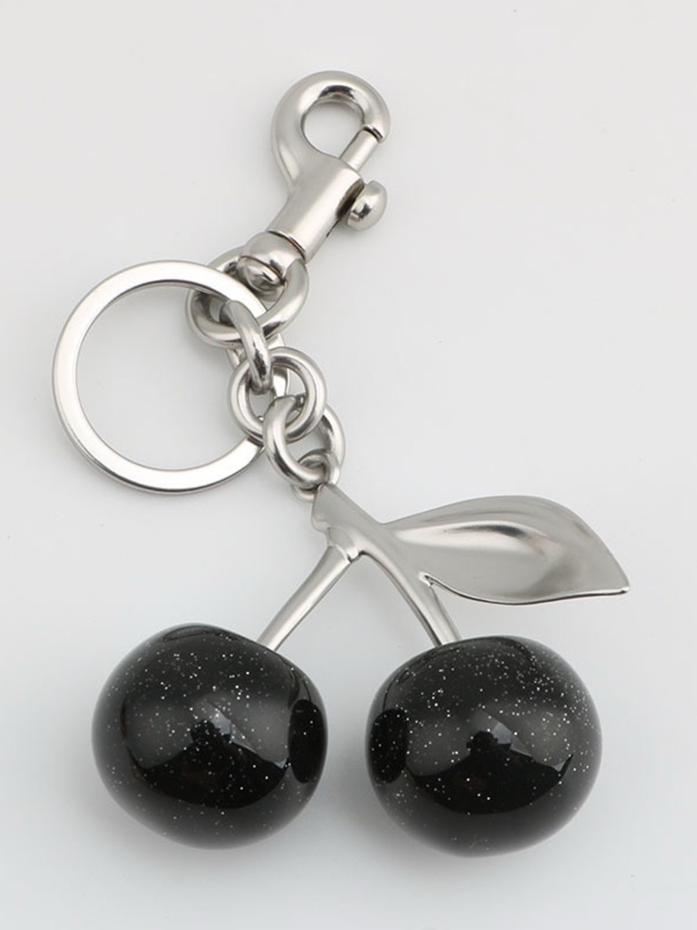 Black Cherry Bag Charm Keychain Glitter Purse Charm Silver Hardware NWT